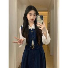 批发小清新<b class='q'>牛仔</b>马甲+娃娃领衬衫+大摆半身裙女秋季2026新款时尚三件套