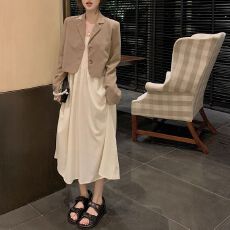 批发微胖妹妹MM显瘦<b class='q'>大码</b>女装春装蝴蝶结西装小外套+吊带两件套连衣裙