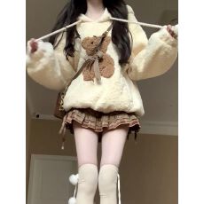 批发复合450克秋冬新款<b class='q'>小熊</b>套装裙女装学生保暖连帽<b class='q'>卫衣</b>高级感短裙