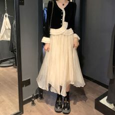 批发<b class='q'>金丝</b>绒秋装新款2026年温柔套装仙女纱裙高级气质中长裙两件套女