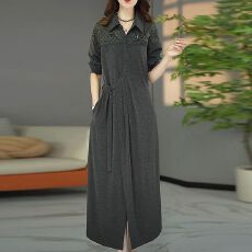 批发<b class='q'>高档</b>设计感蕾丝拼接不规则<b class='q'>连衣裙</b>大码遮肉系带显瘦过膝长裙子秋新