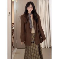 批发原版品质 三件套女韩系秋冬新款西装麂皮<b class='q'>外套</b>打底上衣格纹半身裙