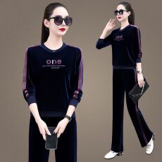 批发<b class='q'>百搭</b>拼接女春秋款新款中老年妈妈圆领装时尚减龄<b class='q'>运动服</b>休闲两件套