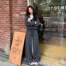 批发高级感时尚连帽运动套装女秋冬2026休闲开衫卫衣外套阔腿裤两件套