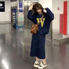 批发<b class='q'>套装</b>女秋冬港风小众百搭宽松套头字母卫衣休闲半身裙时尚两件套
