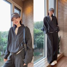 两件套女秋季新款胖显瘦遮肉休闲套装高级感半拉链卫衣裤子