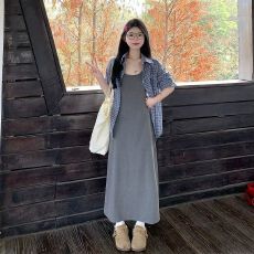 批发大码秋季韩系穿搭时尚休闲套装女胖mm显瘦衬衫背心连衣裙两件套