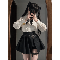 批发洛花糖***辣妹纯欲JK制服刺绣白色衬衫女设计感半身裙包臀裙套装