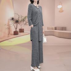 批发绵羊绒  套<b class='q'>装</b>女春秋季女<b class='q'>装</b>洋气质遮肚显瘦<b class='q'>中长款</b>上衣阔腿<b class='q'>裤</b><b class='q'>两件套</b>