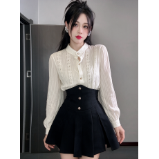 批发小个子穿搭一整套泡泡袖法式<b class='q'>衬衫</b>搭配<b class='q'>碎花</b>半身裙两件套装裙女秋装
