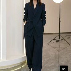批发2026春秋新款<b class='q'>大码</b>胖mm宽松减龄阔腿裤两件套<b class='q'>西装</b>套装女