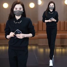 批发休闲运动套装女春秋新款<b class='q'>时尚</b>减龄国风盘扣卫衣束脚裤两件套