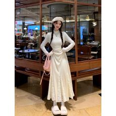 批发小个子针织<b class='q'>连衣裙</b>春秋款长袖蕾丝拼接鱼尾裙收腰半<b class='q'>高领</b>内搭毛衣裙