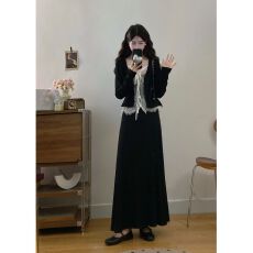 批发2026新款秋季法式黑色长袖<b class='q'>连衣裙</b>子女装今年流行爆款穿搭套装长裙