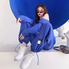 批发仿棉华夫格250克休闲<b class='q'>运动</b>套装<b class='q'>女</b>春秋季短款连帽外套长裤两件套