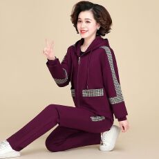 批发直贡呢200克中老年运动套装女春秋<b class='q'>上衣</b>休闲中年妈妈外套两件套