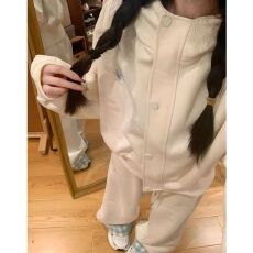 批发320g纯棉华棉原版做工奶格子休闲连帽开衫<b class='q'>卫衣</b>外套休闲裤<b class='q'>套装</b><b class='q'>女</b>秋