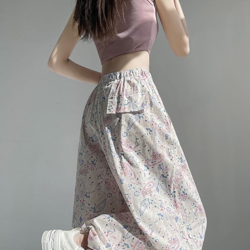 실사 재고 상품 한국 스타일 여름 둘 착용 하이웨이스트 루즈핏 조거 캐주얼 프린트 워크웨어 팬츠 얇은 스타일 속도 건조한 운동 바지