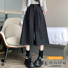 批发实拍 波点毛呢七八分阔腿裤<b class='q'>202</b>6秋冬复古新款高腰宽松休闲裤