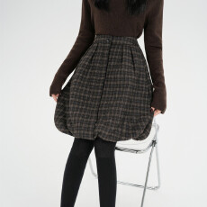 批发实拍 格子毛呢夹棉<b class='q'>花苞</b>半身<b class='q'>裙</b>女2025秋冬新款高腰灯笼<b class='q'>裙</b>A字<b class='q'>裙</b>中<b class='q'>裙</b>