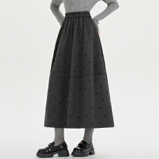 批发实拍 植绒松紧腰半身裙2025<b class='q'>秋</b>冬宽松蝴蝶结气质显瘦百搭半身长裙