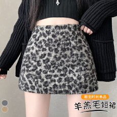 批发实拍 2025<b class='q'>冬</b>季新款高腰复古豹纹羊羔毛半身裙韩版时尚显瘦A字短裙