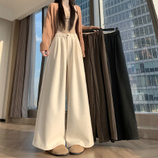 批发实拍 韩版<b class='q'>高腰</b>显瘦毛呢垂感长裤时尚洋气百搭<b class='q'>阔腿裤</b>休闲裤