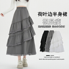 批发实拍 设计感蕾丝花边蛋糕裙早春<b class='q'>新款</b>拼接荷叶边半身裙减龄A字裙