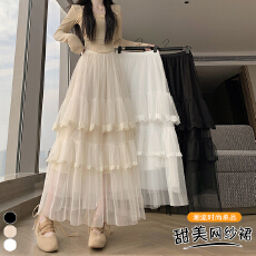 批发实拍 网纱拼接花边半身裙女早春新款洋气减龄a字裙气质超仙纱裙