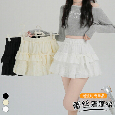 批发实拍 蝴蝶结蕾丝半身裙女春<b class='q'>夏</b>新款高腰A字短裙百搭显瘦蛋糕蓬蓬裙