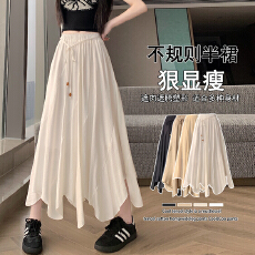 批发实拍 不规则<b class='q'>棉麻</b><b class='q'>半身裙</b>2026夏季复古高腰系绳大摆长裙a字伞裙