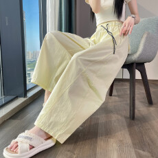 批发实拍 <b class='q'>高腰</b>速干阔腿裤2026夏季薄款宽松显瘦休闲九分弯刀直筒裤