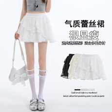 批发实拍  2026春夏新款韩版宽松减龄不规则半身裙蕾丝拼接层次感短裙