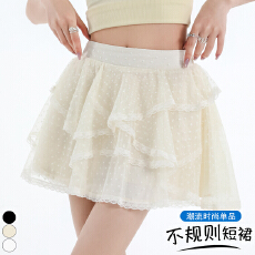批发实拍  2026春夏新款韩版宽松减龄不规则半身裙蕾丝拼接层次感短裙