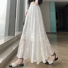 批发实拍 韩系温柔风刺绣钩花半身<b class='q'>长裙</b>2026<b class='q'>夏季</b>新款气质高腰A字大摆裙