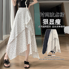 批发实拍 波点荷叶边不规则<b class='q'>半身裙</b>2026夏季新款高腰显瘦垂感A字长裙