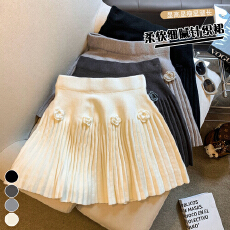 批发实拍 新款高腰显瘦花朵针织百褶a字半身裙女秋冬甜美<b class='q'>百搭</b>短裙