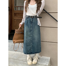 批发牛仔半身裙女2025新款秋<b class='q'>冬</b>高腰包臀a字中长裙子开叉百搭显瘦