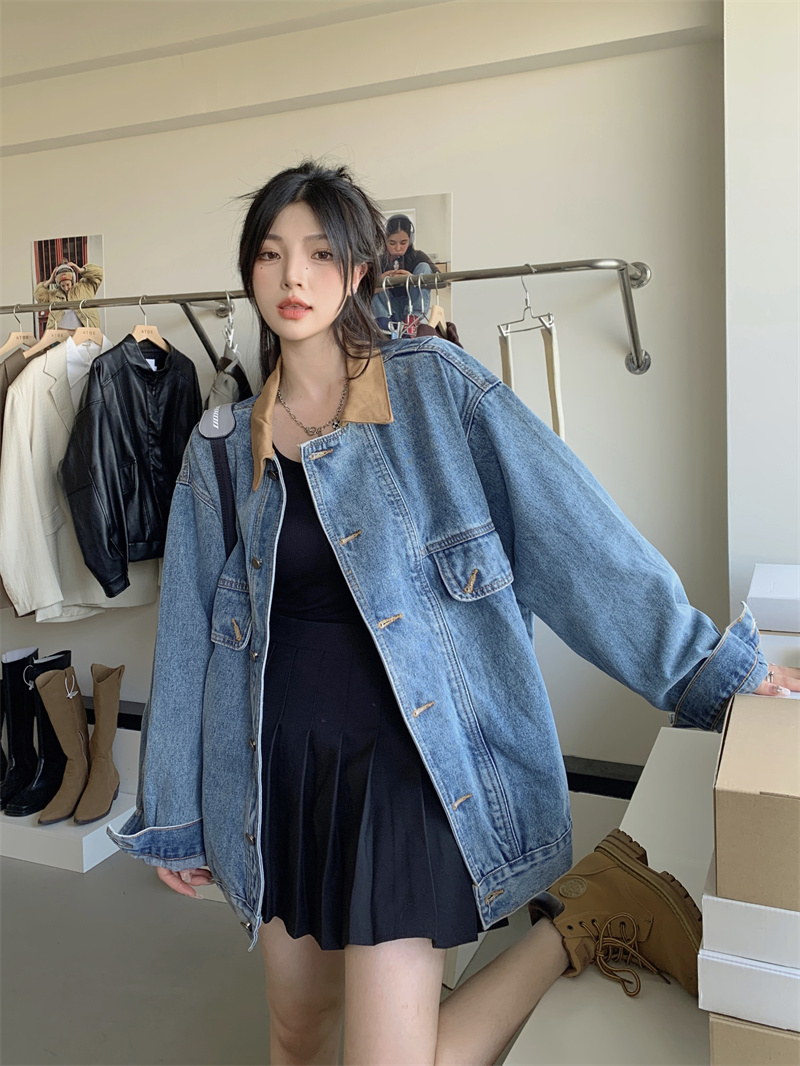 실사 정가 워크웨어 데님 재킷 여성 코트 봄 가을 2026 새로운 빅 사이즈 루즈핏 슬림해 보이는 다용도 맨위