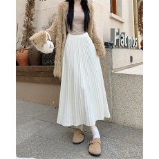 批发百褶半身裙女2025冬季松紧腰设计感小个子高腰百褶a字长裙伞裙
