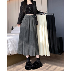 批发百褶半身裙女2025秋冬季松紧腰设计感小个子高腰百褶a字长裙伞裙