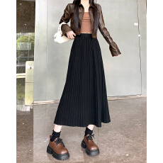 批发百褶半身裙女2025秋冬季松紧腰设计感小个子高腰百褶a字长裙伞裙