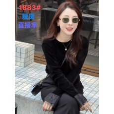 批发胖MM丝绒圆领<b class='q'>喇叭袖</b>刺绣蕾丝拼接袖口长袖时尚打底衫女