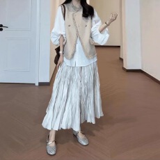 批发【温柔模版】压皱时尚休闲百搭山本风设计感<b class='q'>显瘦</b>半身裙子女