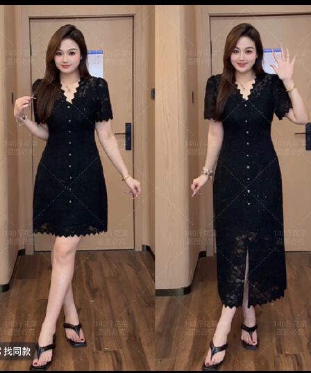 마이크로 지방 맞춤 밤 파리 여름 새로운 프랑스식 절묘한 품격 레이스 V넥 밝은 플래시 레이스 치마