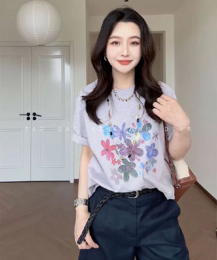세계의 봄 패션 레트로 프린트 루즈핏 반팔 티셔츠 다용도 캐주얼