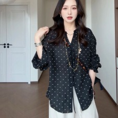 批发超薄透气法式波点衬衫显瘦上衣女