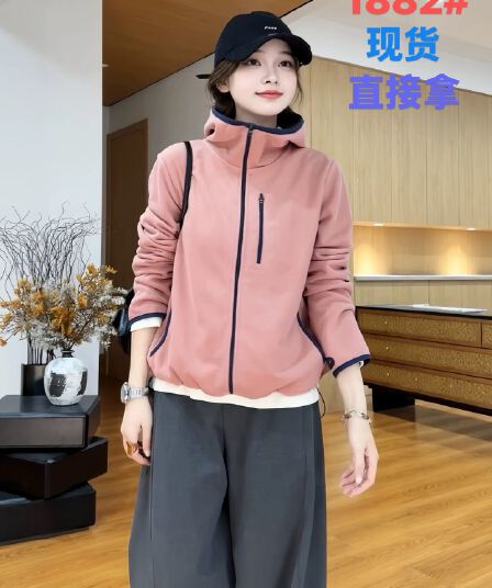 마이크로 지방 캐주얼 운동 바람 연령 감소 후드 지퍼 후드티 여성 코트 가을 배색 루즈핏 슬림해 보이는 다용도 맨위