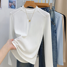 批发实拍2025新款正肩小立领<b class='q'>打底衫</b>女秋冬设计感小众中领长袖T恤上衣