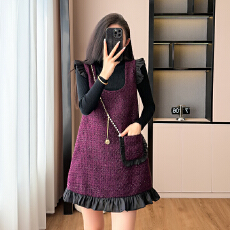 批发100#实拍法式减龄小香风气质针织衫木耳边背心连衣裙套装女秋冬季